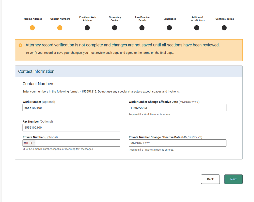 Confirm your attorney record information