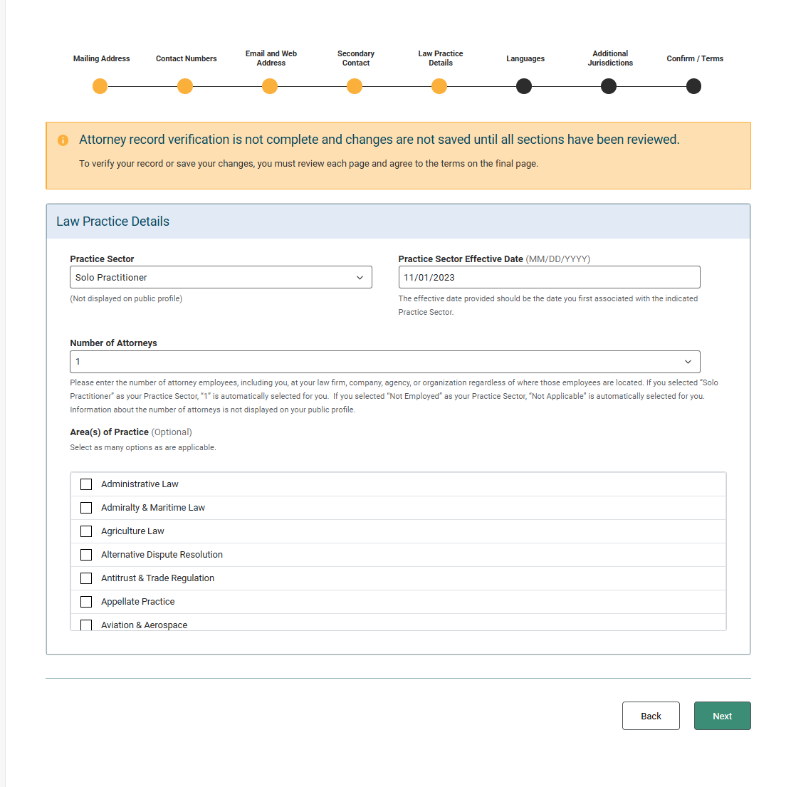 Confirm your attorney record information