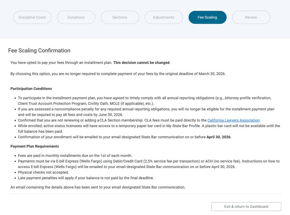 Complete annual fees payment