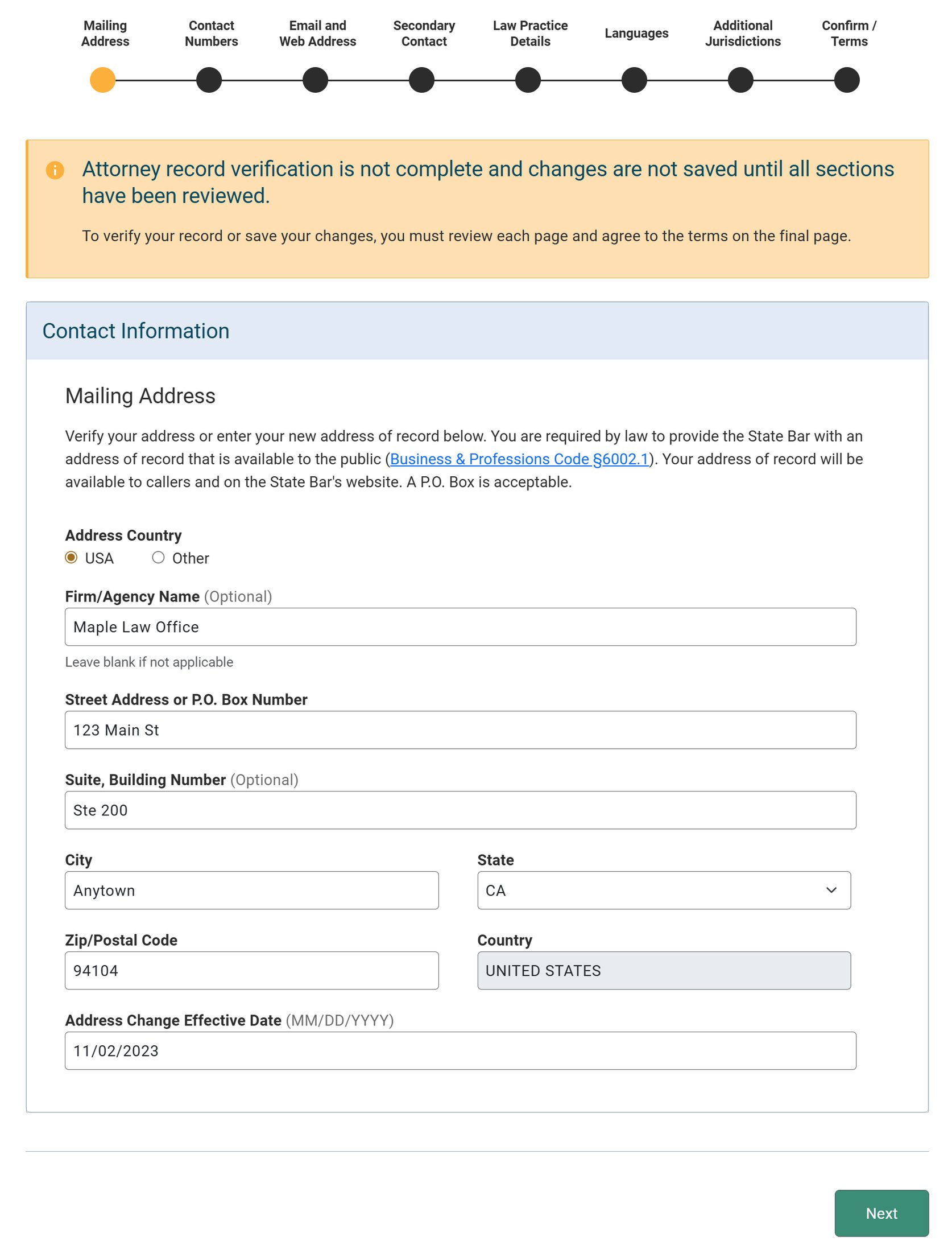 Complete your attorney record verification requirement