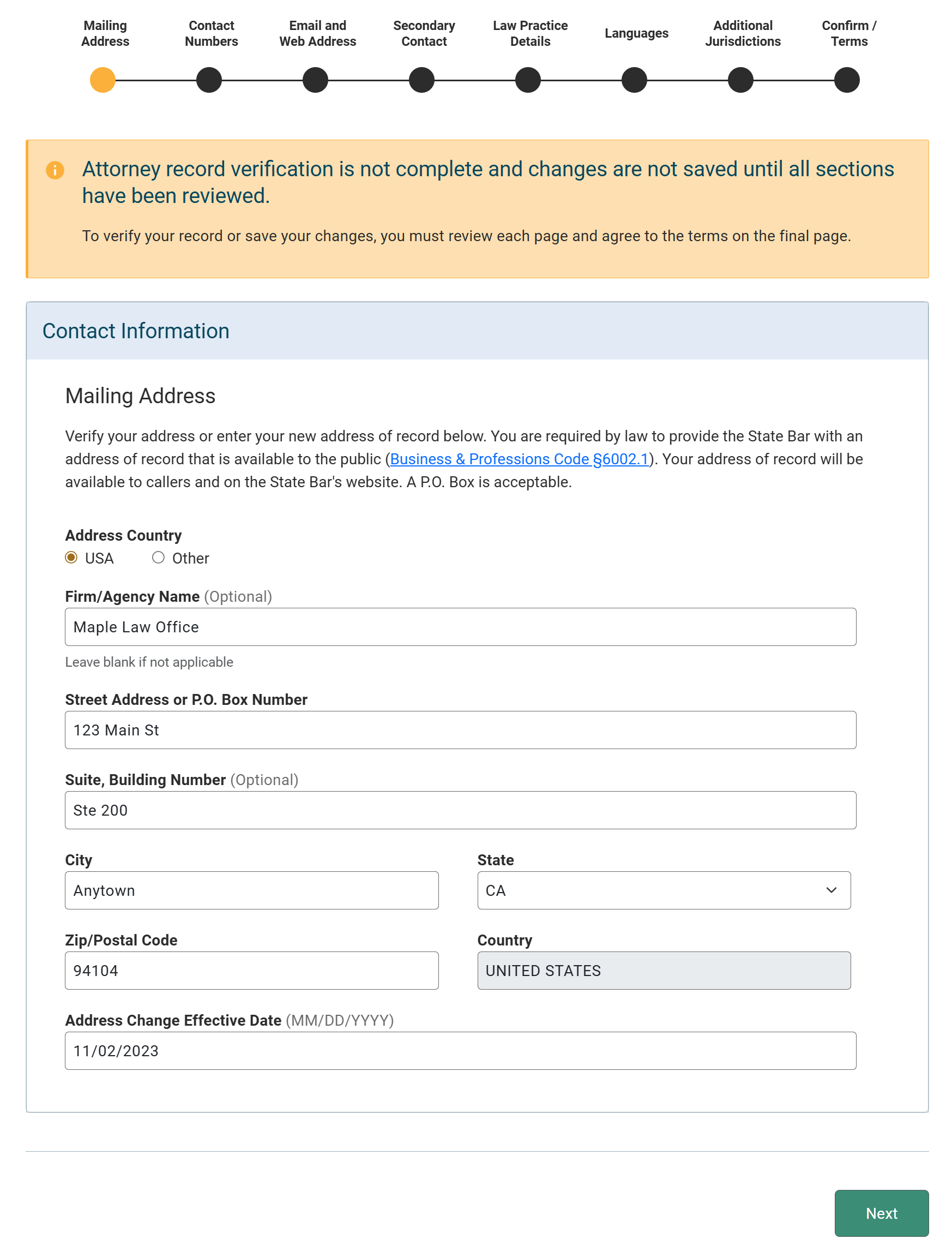 Complete your attorney record verification requirement