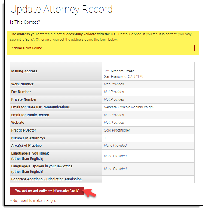Confirm your attorney record information