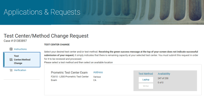 test center change